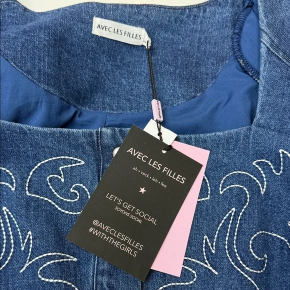 NWT Avec Les Filles Western
Embroidery Long Sleeve Denim Dress size 4 - Picture 11 of 12
